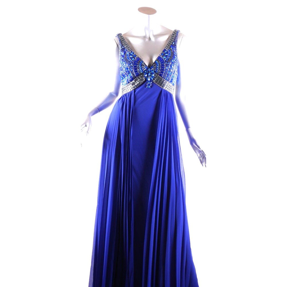 Sue Wong Nocturn Size 6 Blue Beaded Sequined Evening Gown Dress